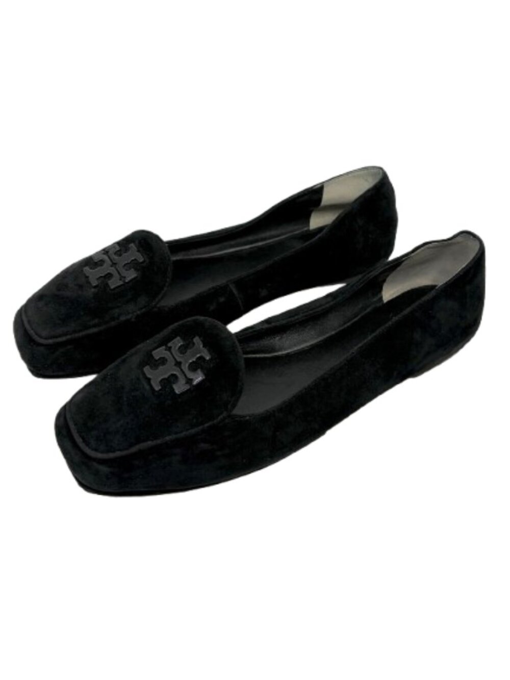 TORY BURCH~Fitz Suede Loafer~SQUARE TOE BLACK BALLET FLATS SHOES Sz 8 NEAR NEW